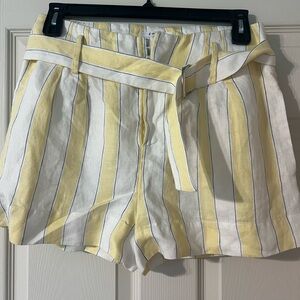 Frame Denim Yellow and White Striped High Waist Shorts